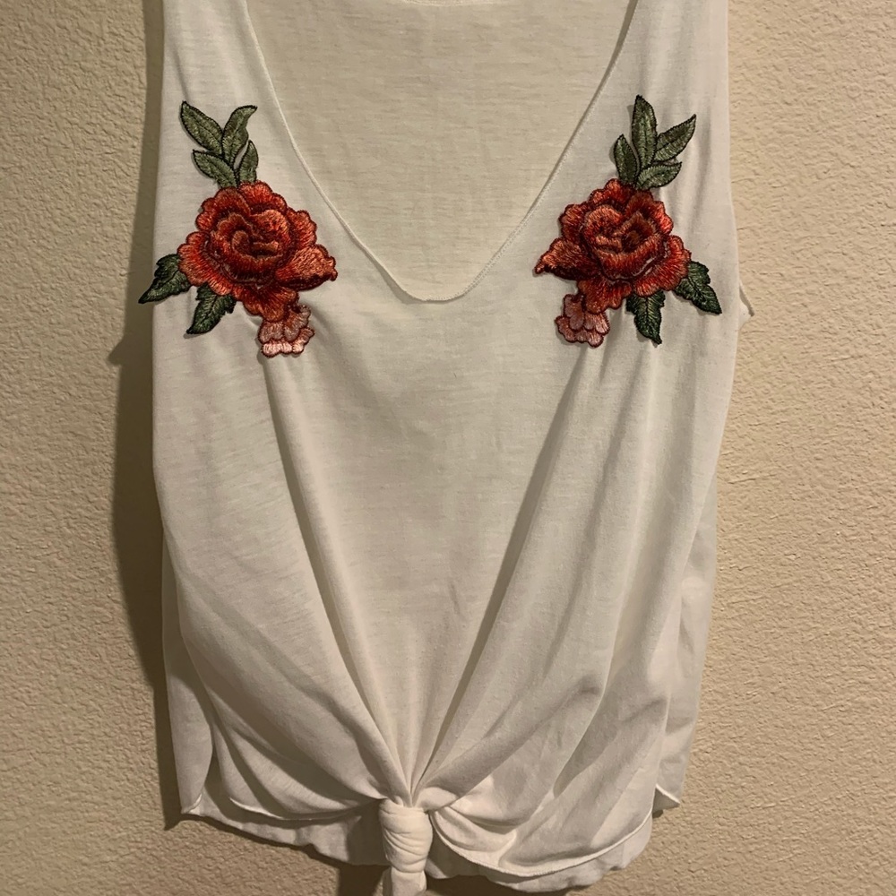 White floral patch tank top